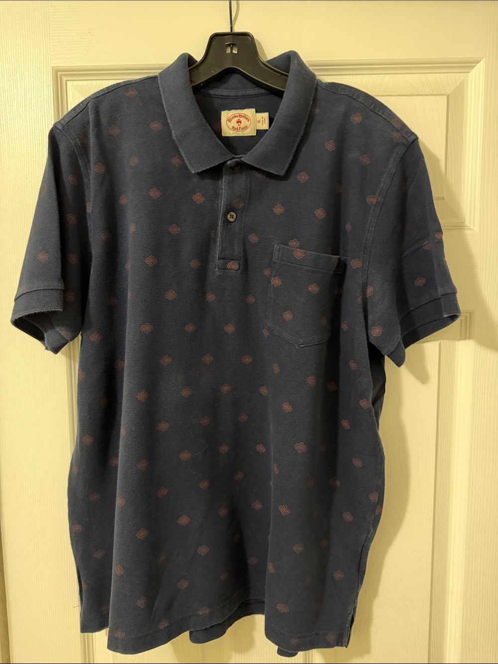 Brooks Brothers Navy Polo with Small Pink Dot Pattern